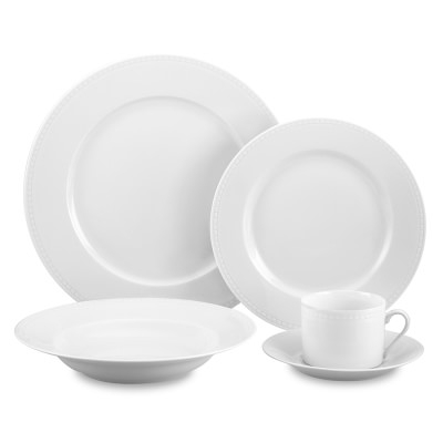 Apilco Beaded Hemstitch Porcelain 16-Piece Dinnerware Set with Cereal Bowl - Image 1