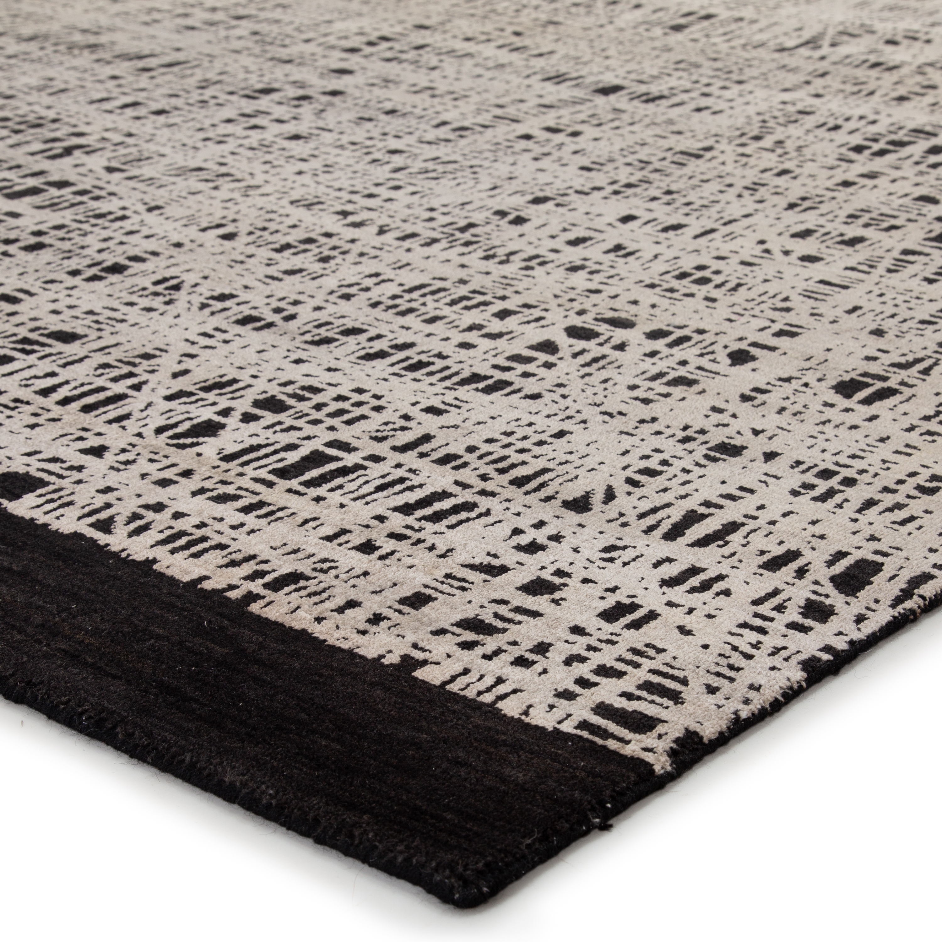 Kavi by Kuros Cinco Hand-Knotted Abstract Black/ Beige Area Rug (10'X14') - Image 1