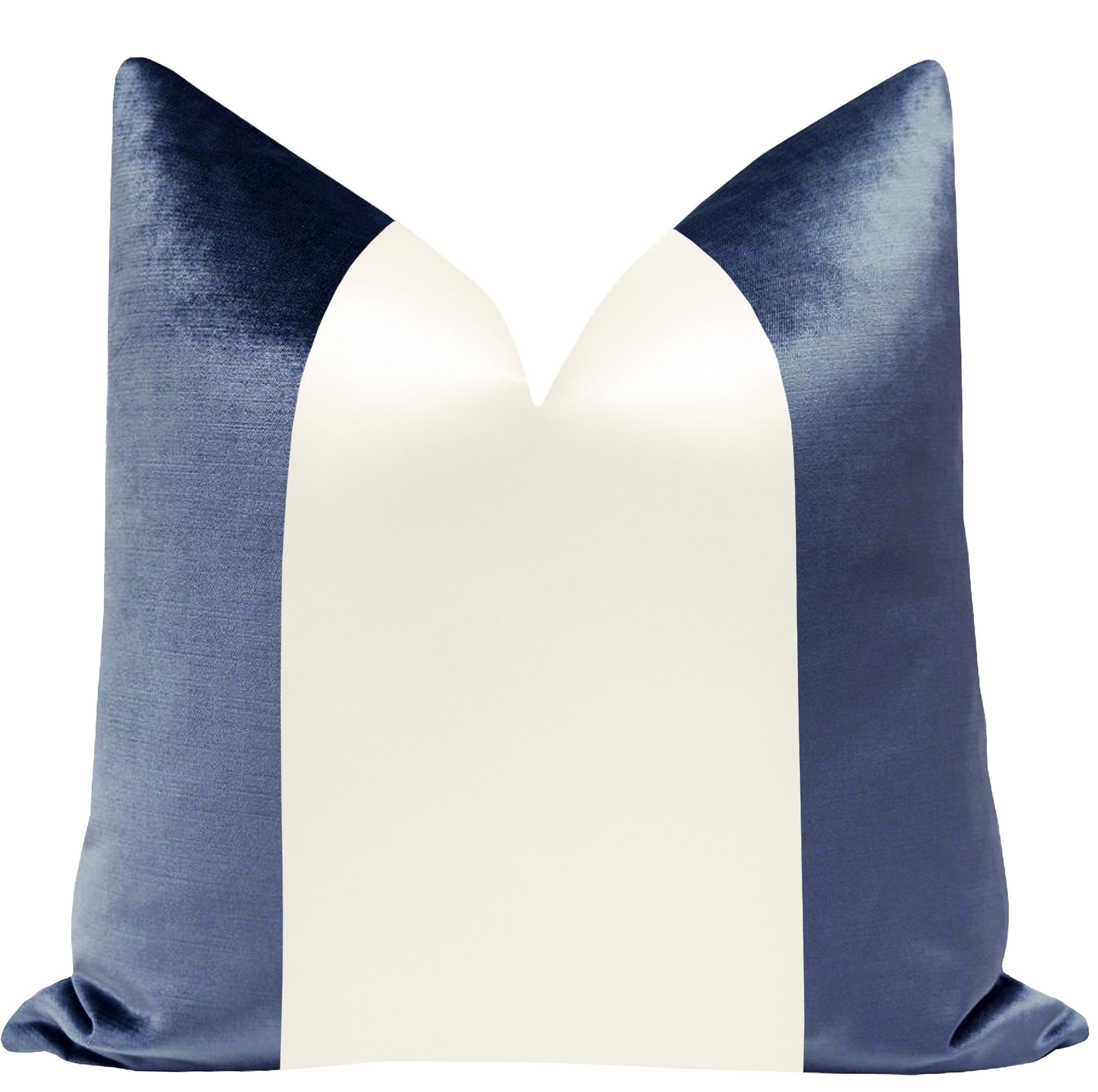 PANEL COLORBLOCK :: FAUX SILK VELVET // PRUSSIAN BLUE + ALABASTER SILK - 20" X 26" STANDARD SHAM - Image 0