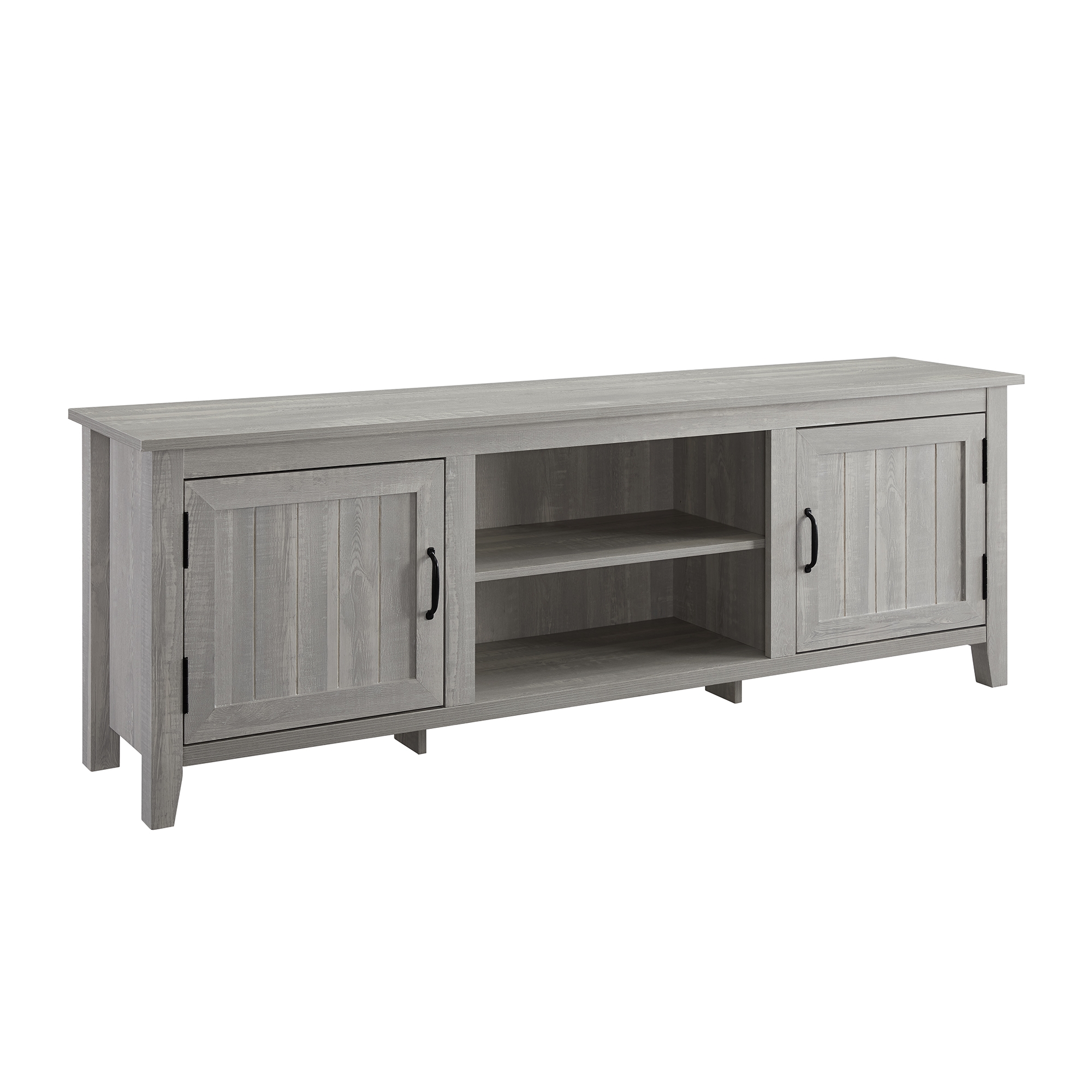 70" Modern Farmhouse Simple Grooved Door Wood TV Stand - Stone Grey - Image 0
