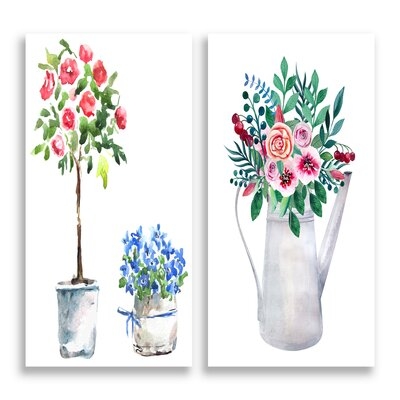 Blue And Red Houseplants Blue And Red Houseplants - 2 Piece Wrapped Canvas Painting Set - Image 0