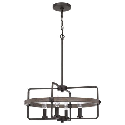 Chandelier With Round Wooden Frame And Metal Support, Gray And Black - Image 0