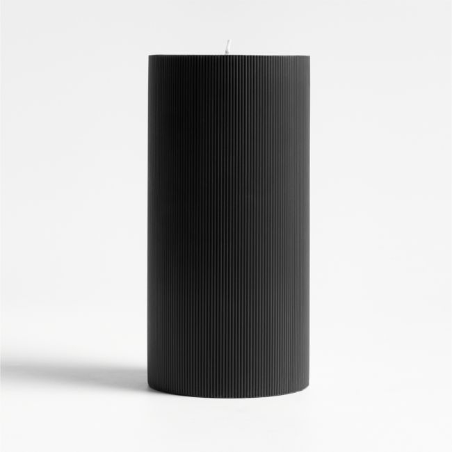 4"x8" Ribbed Black Pillar Candle - Image 0