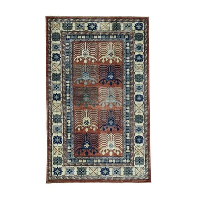 One-of-a-Kind Longina Hand-Knotted 2010s Turkoman Rust Red 5'1" x 8'2" Wool Area Rug - Image 0