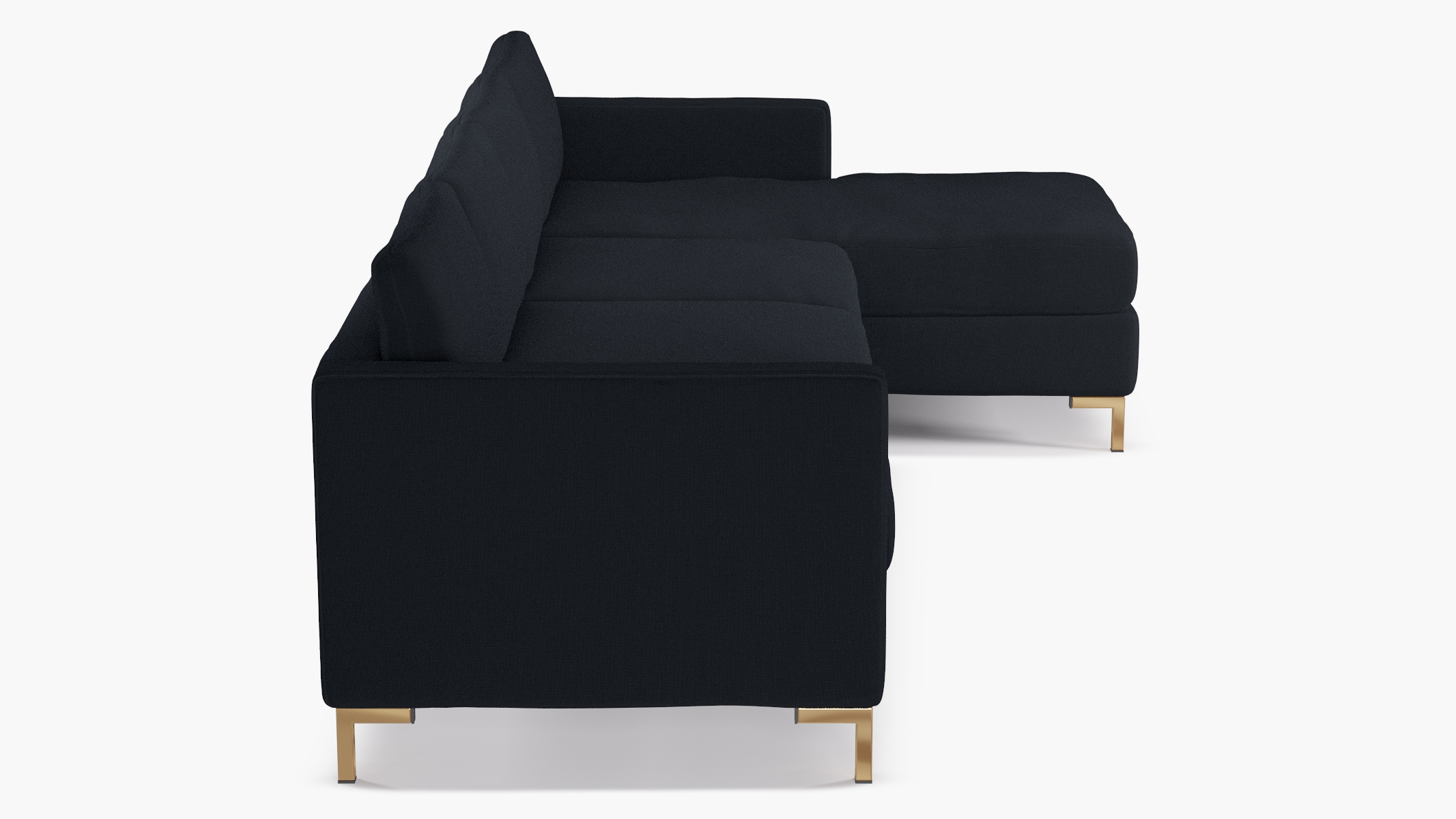 Right Facing Modern Sectional, Navy Everyday Linen, Brass - Image 2