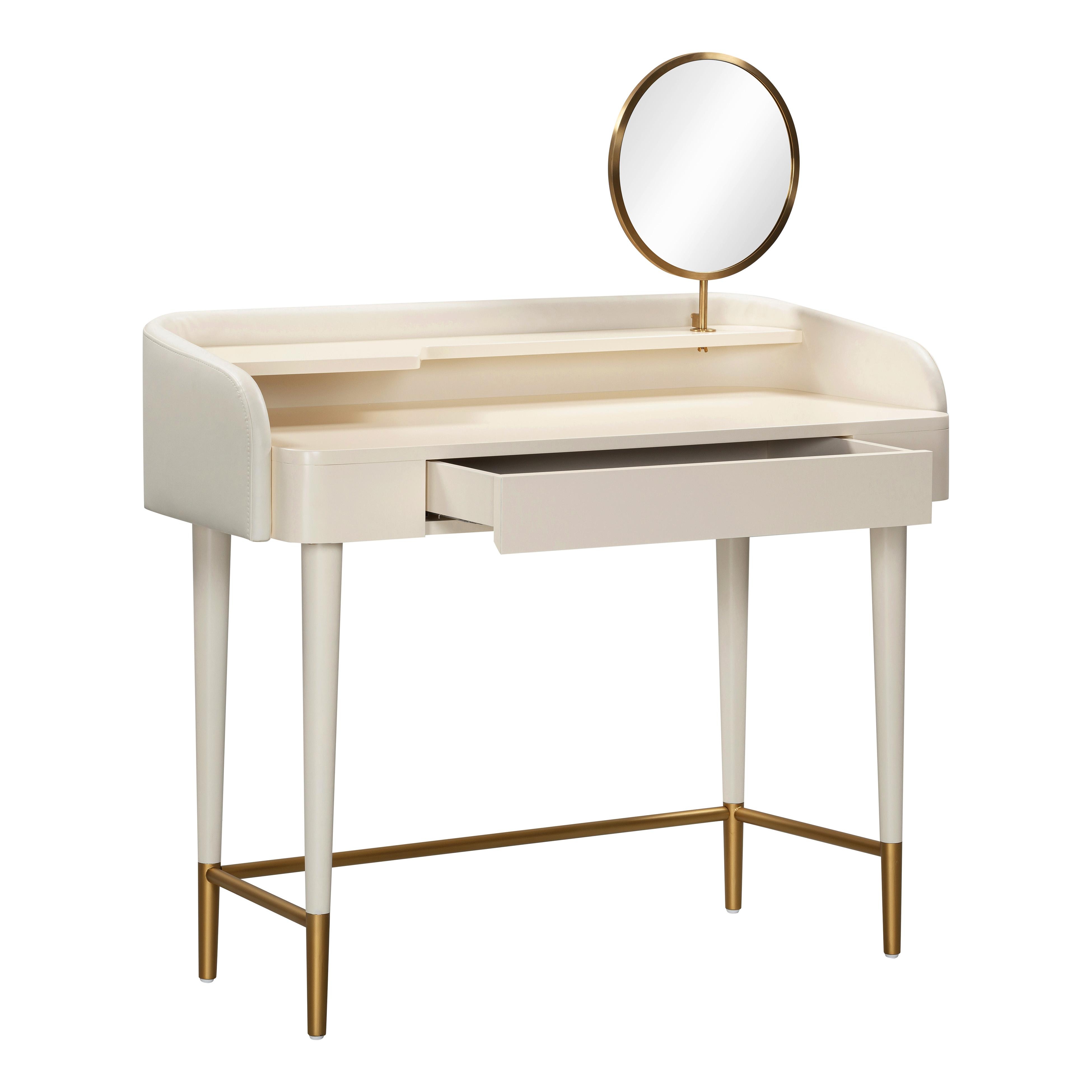 Penelope Cream Vegan Leather Wrapped Vanity Desk - Image 6
