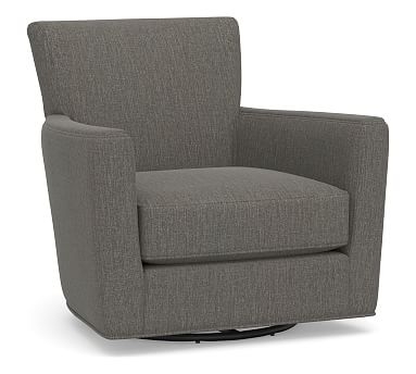 Irving Square Arm Upholstered Swivel Armchair, Polyester Wrapped Cushions, Chenille Basketweave Charcoal - Image 0