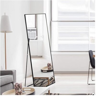 Full Length Mirror Floor Mirror Hanging Standing Or Leaning, Bedroom Mirror Wall-Mounted Mirror With Black Aluminum Alloy Frame - Image 0