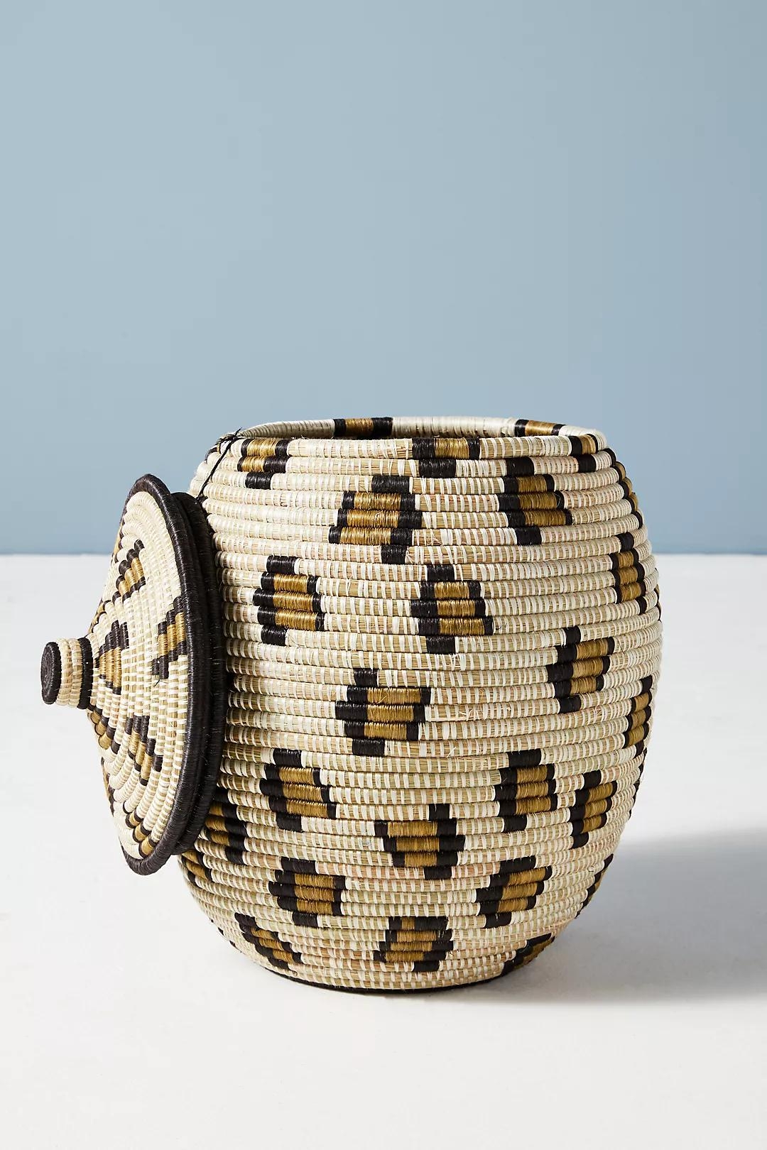Cheetah Lidded Basket By All Across Africa, Beige, Large - Image 1