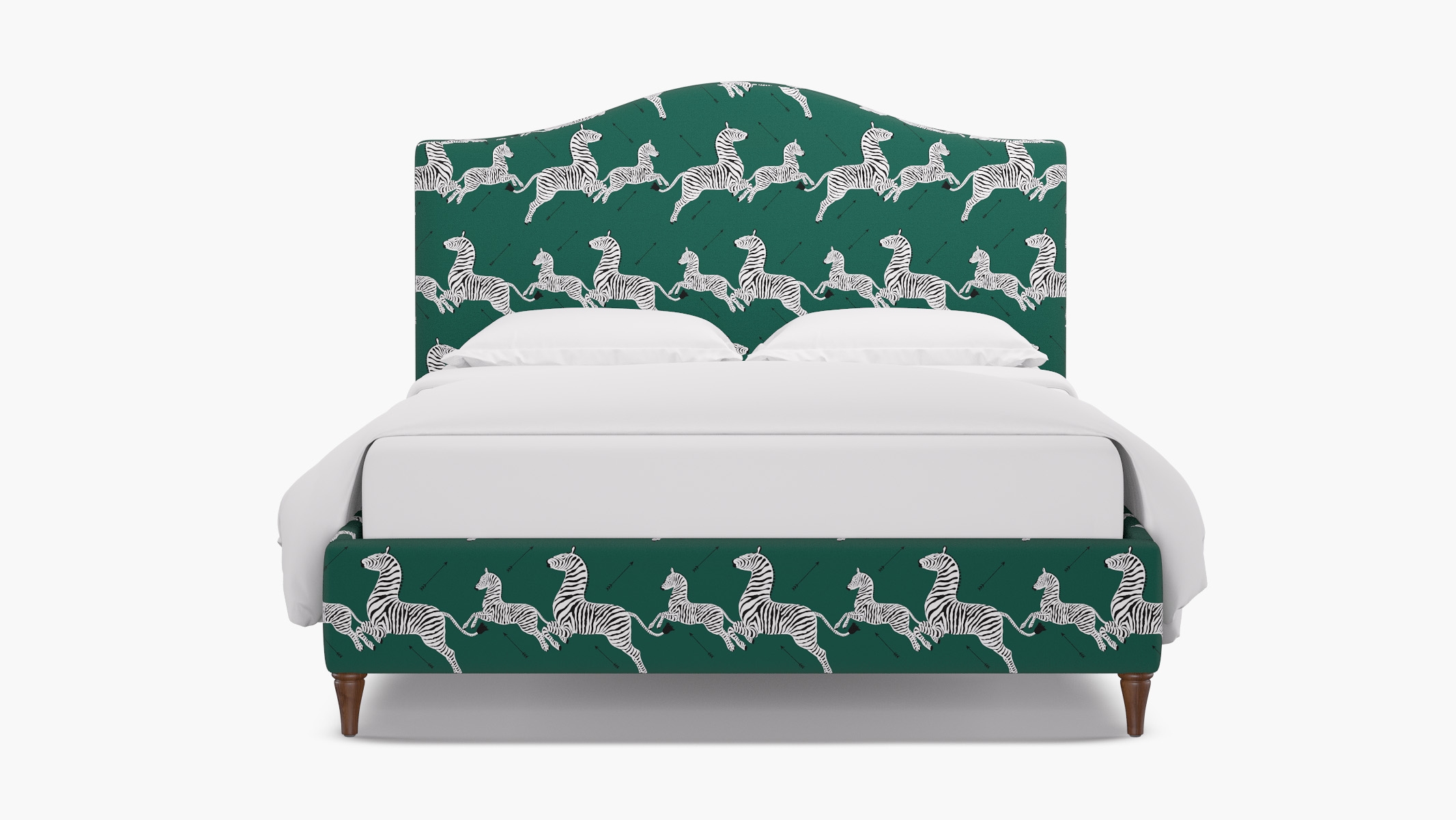 Camelback Bed, Emerald Zebra, Walnut Decorative Tapered Leg, Twin - Image 0