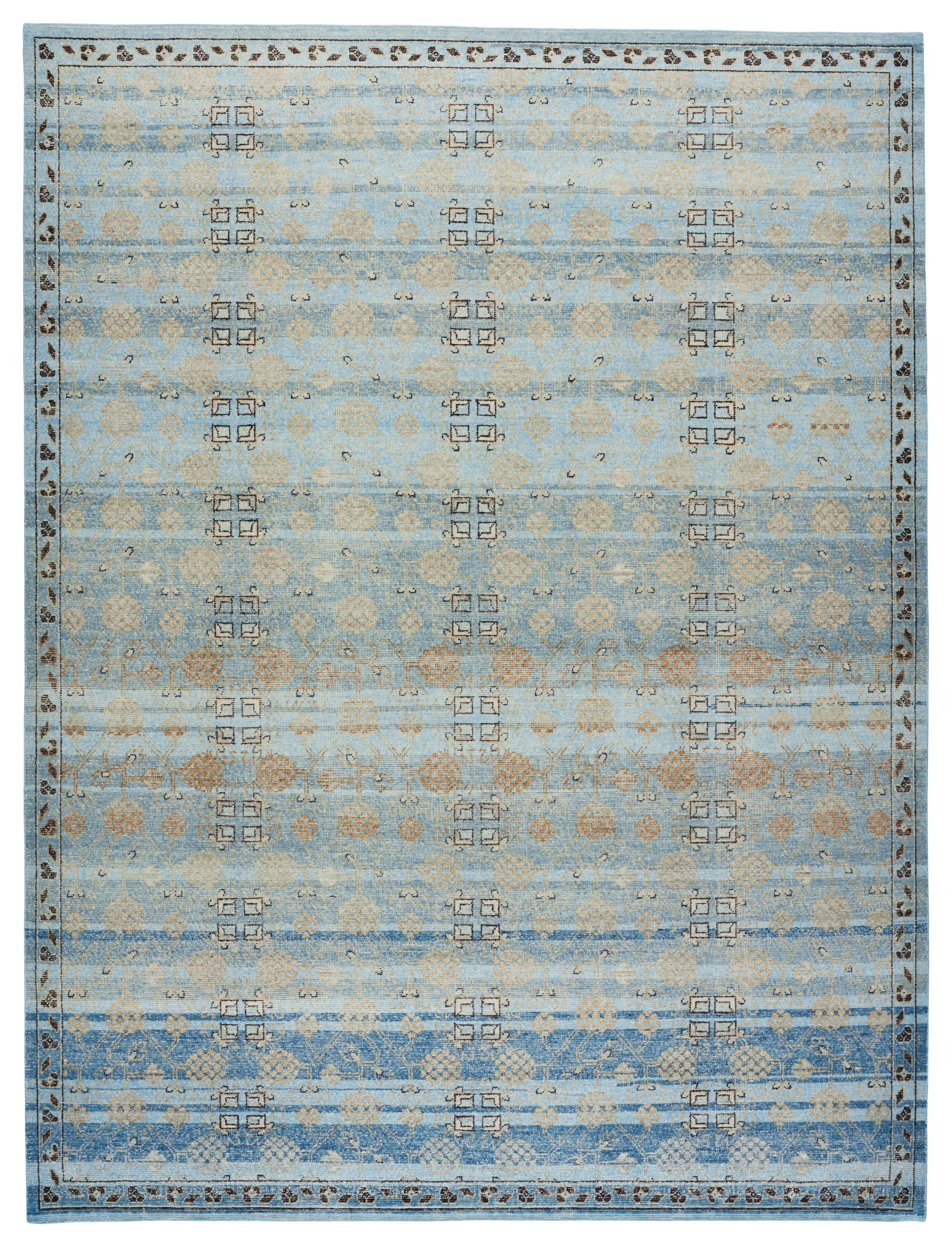 Anemone EDE07 Handknotted Vintage Look Blue and Brown Area Rug (9'x12') - Image 0