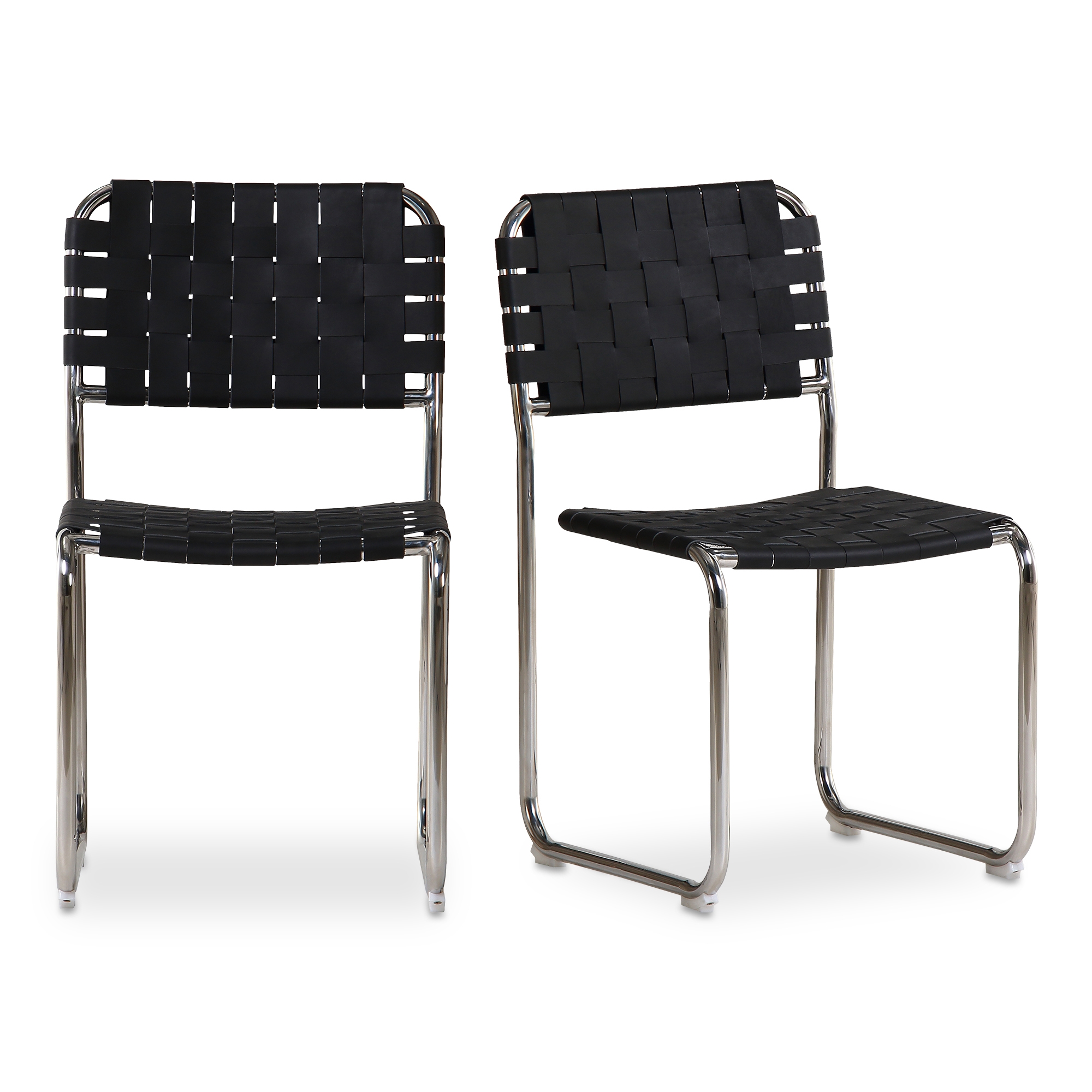 Moma Stainless Steel Dining Chair Black Leather - Set Of Two - Image 0