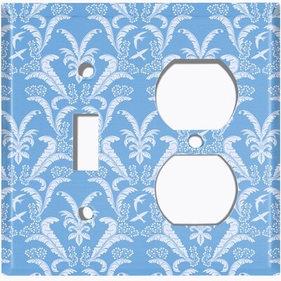 Metal Light Switch Plate Outlet Cover (Damask Feather Red - (L) Single Toggle / (R) Single Outlet) - Image 0
