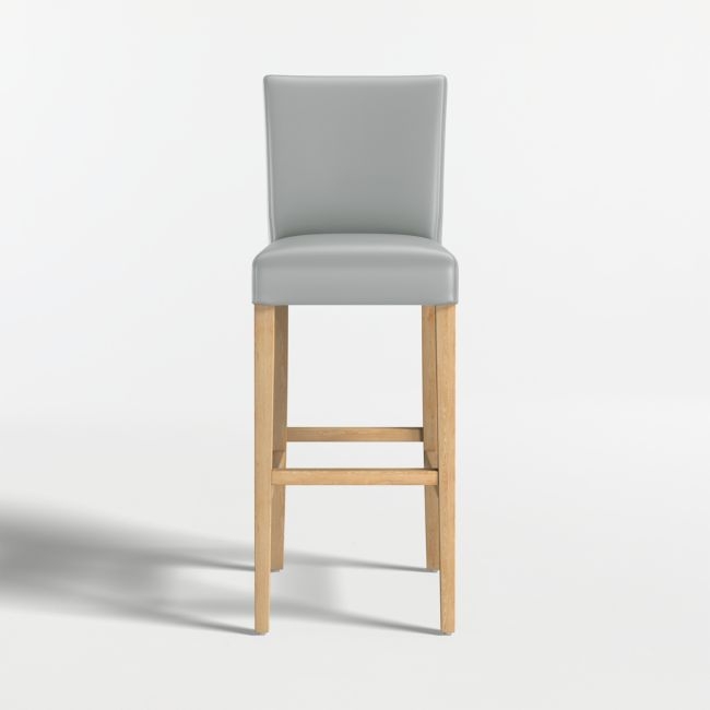 Lowe Pewter Grey Leather Bar Stool with Natural Wood Legs - Image 0