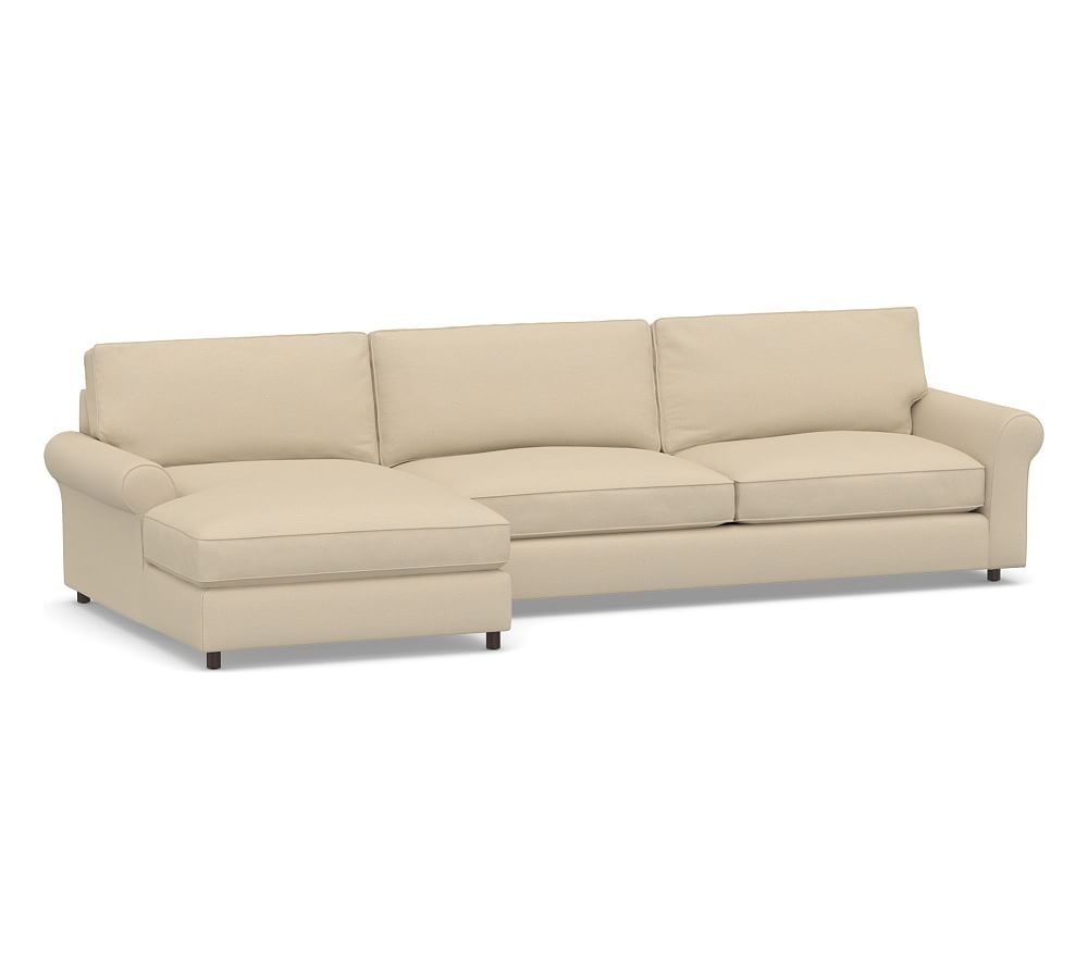 PB Comfort Roll Arm Upholstered Right Arm Sofa with Double Chaise Sectional, Box Edge Down Blend Wrapped Cushions, Park Weave Oatmeal - Image 0