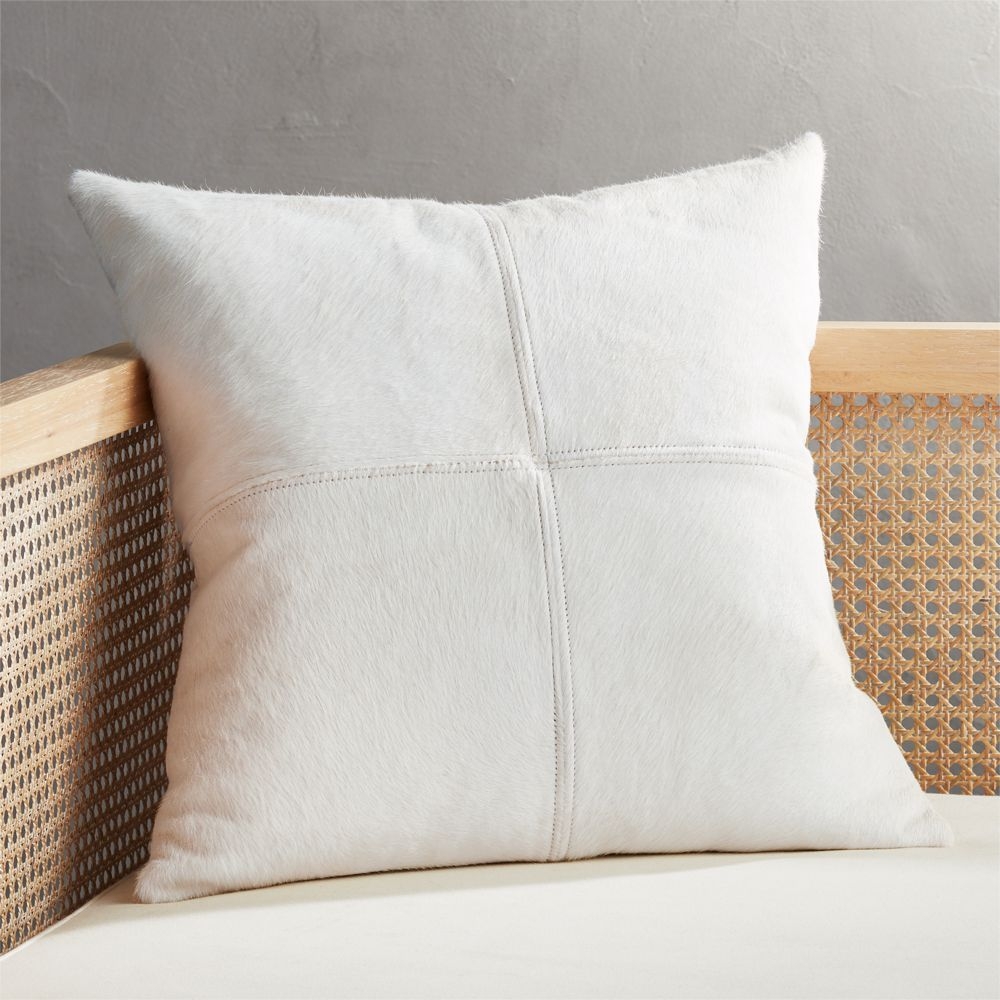 18" White Cowhide Pillow with Down-Alternative Insert - Image 0