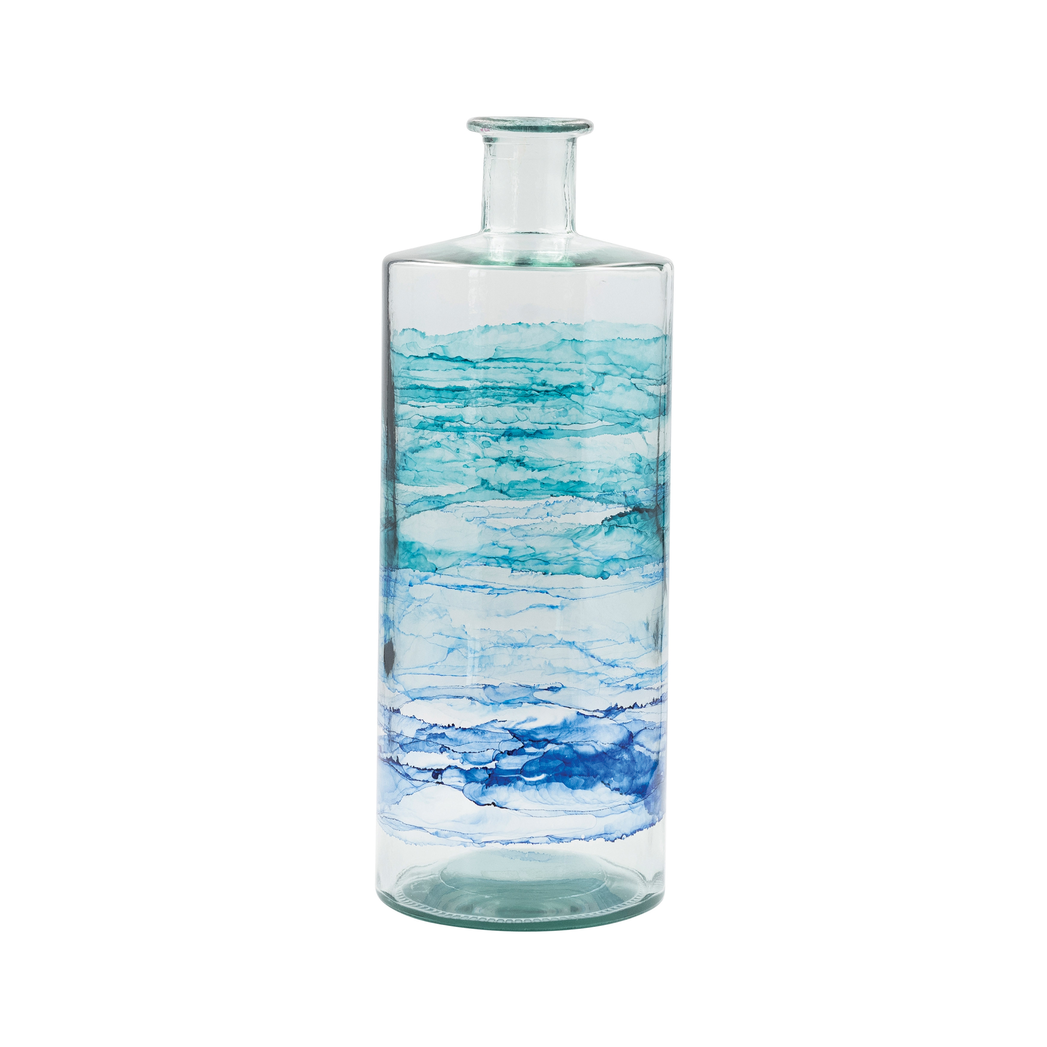 Tall Hand-Painted Reclaimed Glass Vase, Blue Ombre - Image 0