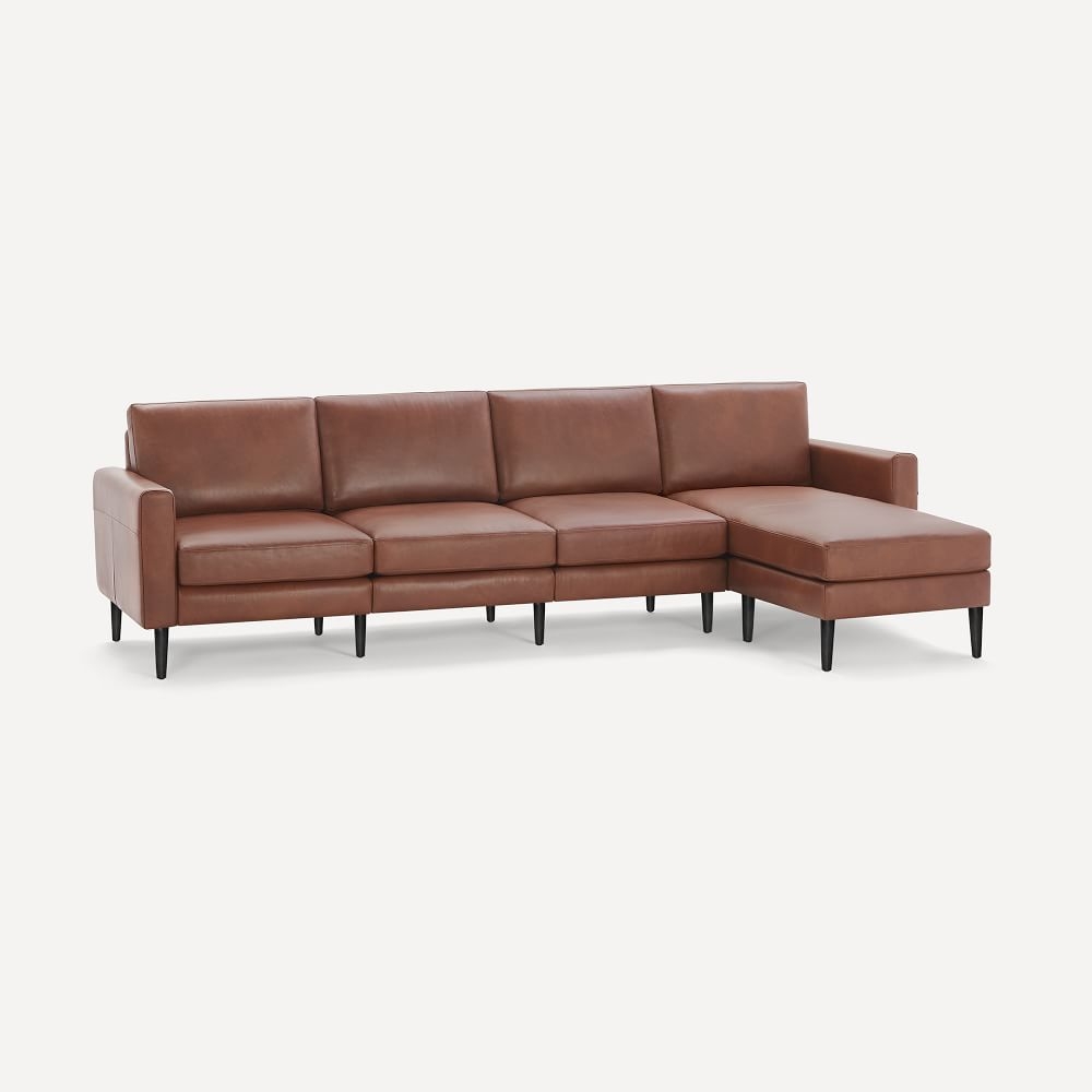 Nomad Block Leather King Sofa with Chaise, Leather, Chestnut, Ebony Wood - Image 0