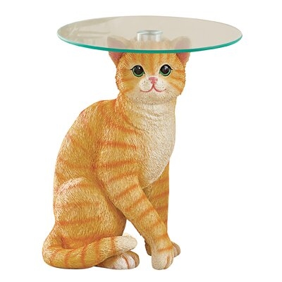 Hand-Painted Glass Top Cat Side Accent Table - Image 0