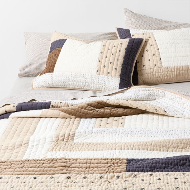 Favorite Washed Organic Cotton Natural Taupe and Midnight Navy Diamond Printed King Bed Sheet Set - Image 4