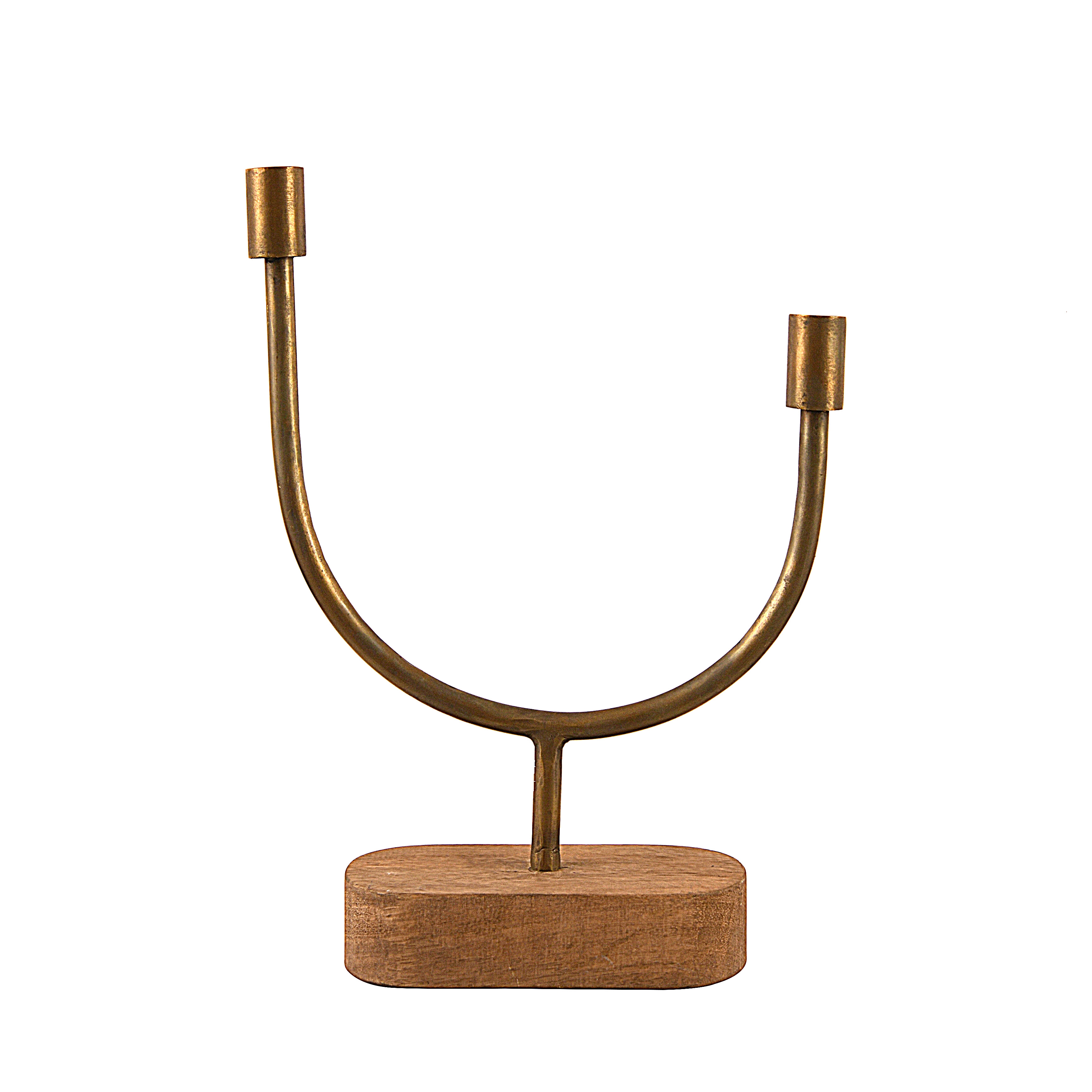 Asymmetrical Wood and Metal Candle Holder - Image 0