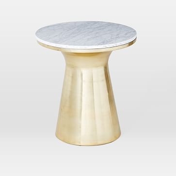 Marble Topped Pedestal Side Table, (20" Diam.), Marble/Antique Brass - Image 3