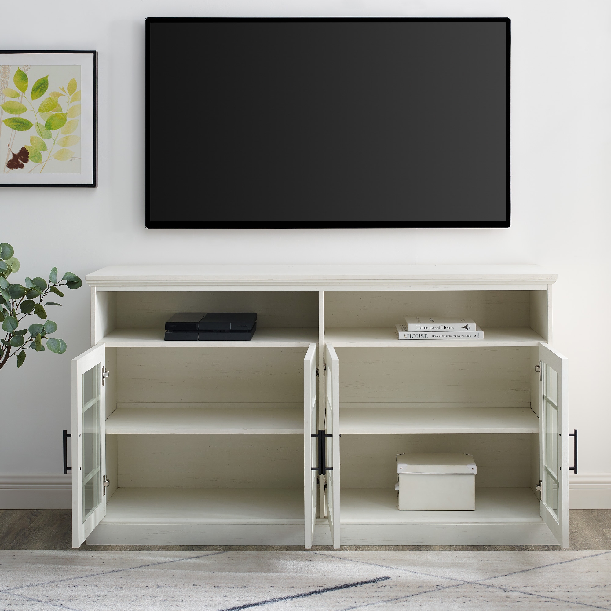 Hazel Glass 4 Door TV Stand – White Wash - Image 6