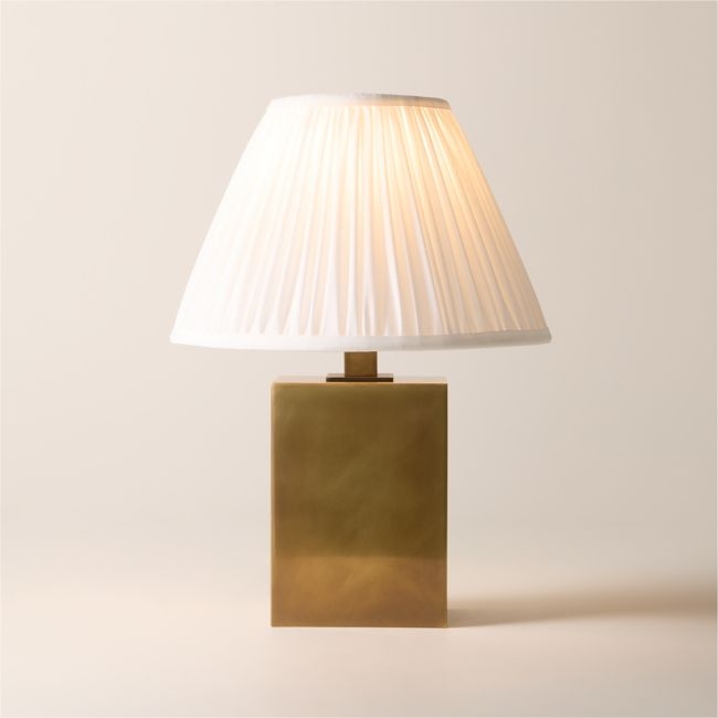 Carmichael Small Aged Brass Table Lamp with Pleated White Shade - Image 0