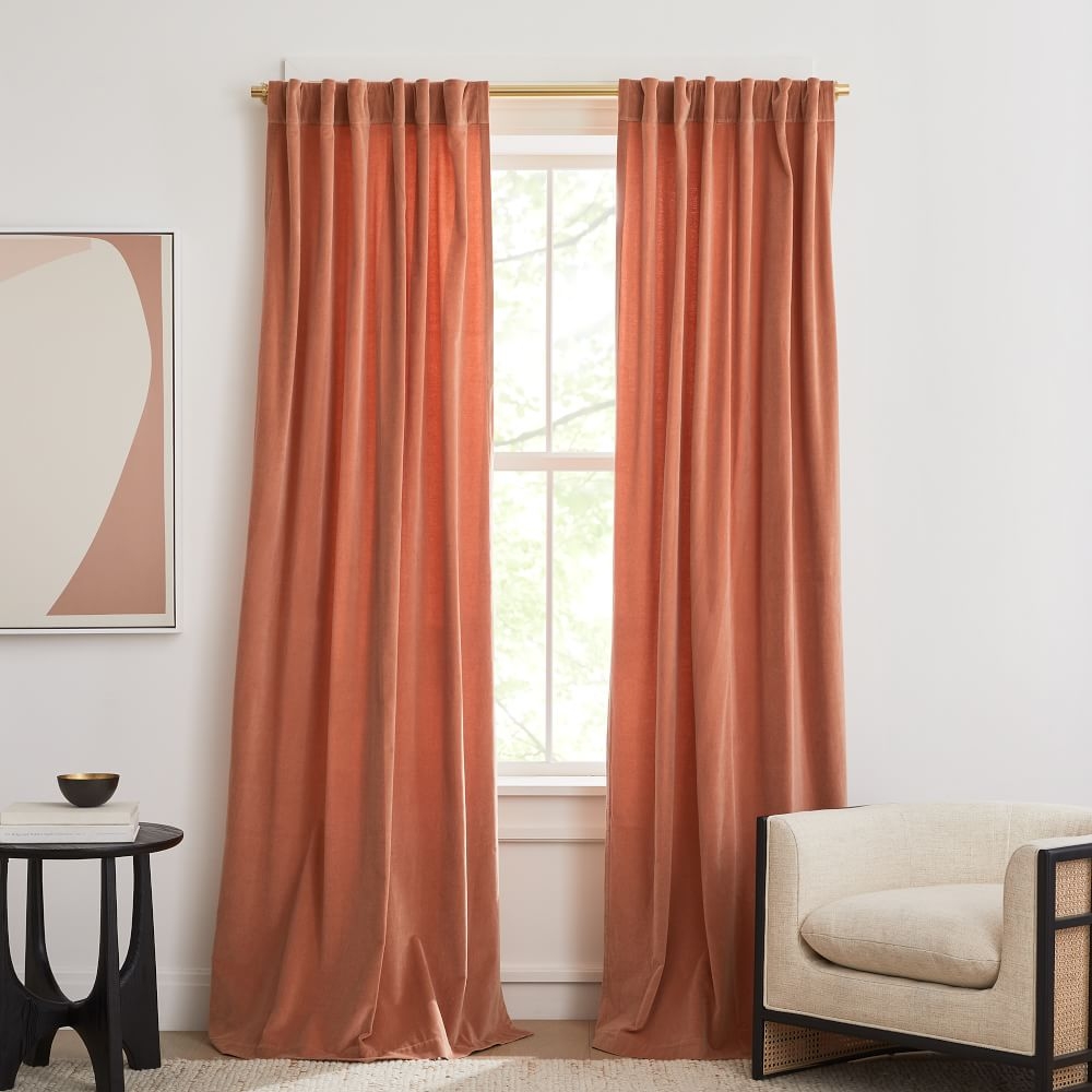 Cotton Velvet Curtain, Terracotta, 48"x84", Set of 2 - Image 0