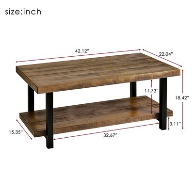 Rustic Natural Coffee Table With Storage Shelf For Living Room, Easy Assembly (Rectangle) - Image 0