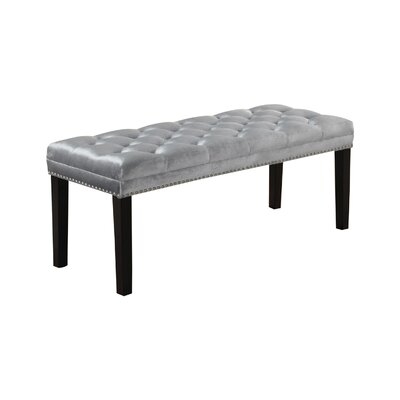 Bench With Nailhead Trims And Fabric Upholstered Seat,Silver - Image 0