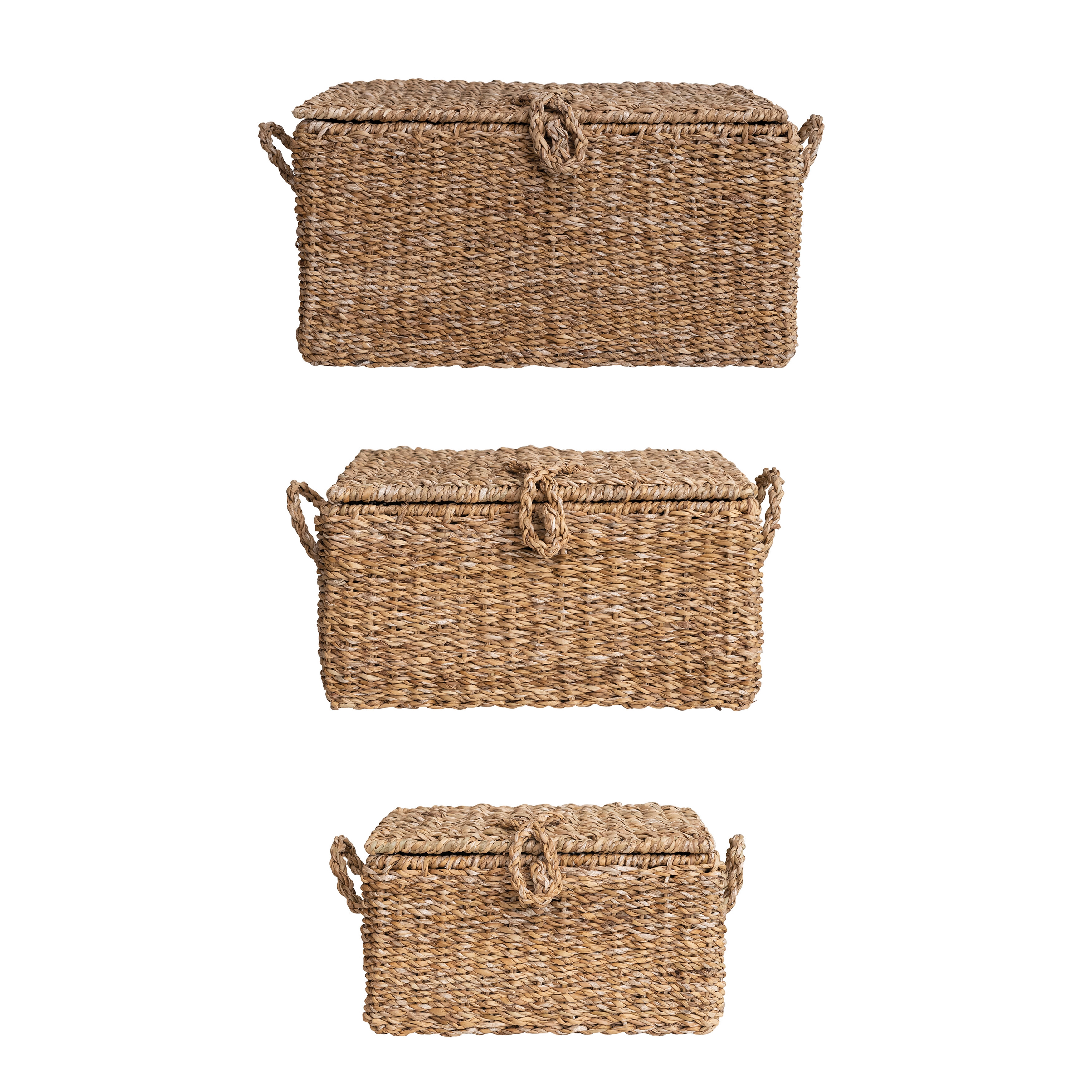 Handwoven Seagrass Storage Trunks, Natural, Set of 3 Sizes - Image 0