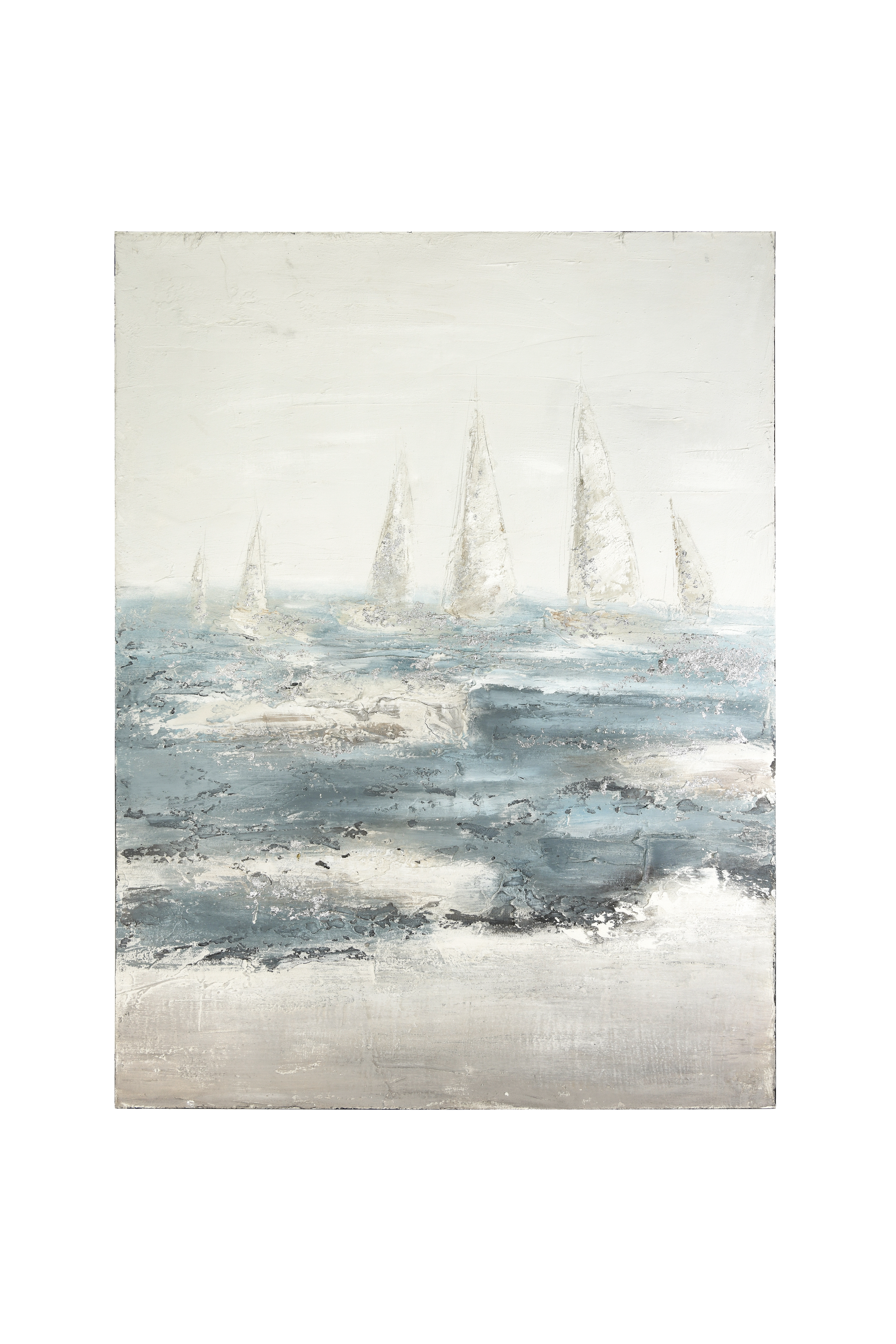 47.25"H Hand-Painted Sailboats on Stormy Ocean Canvas Wall Décor - Image 0
