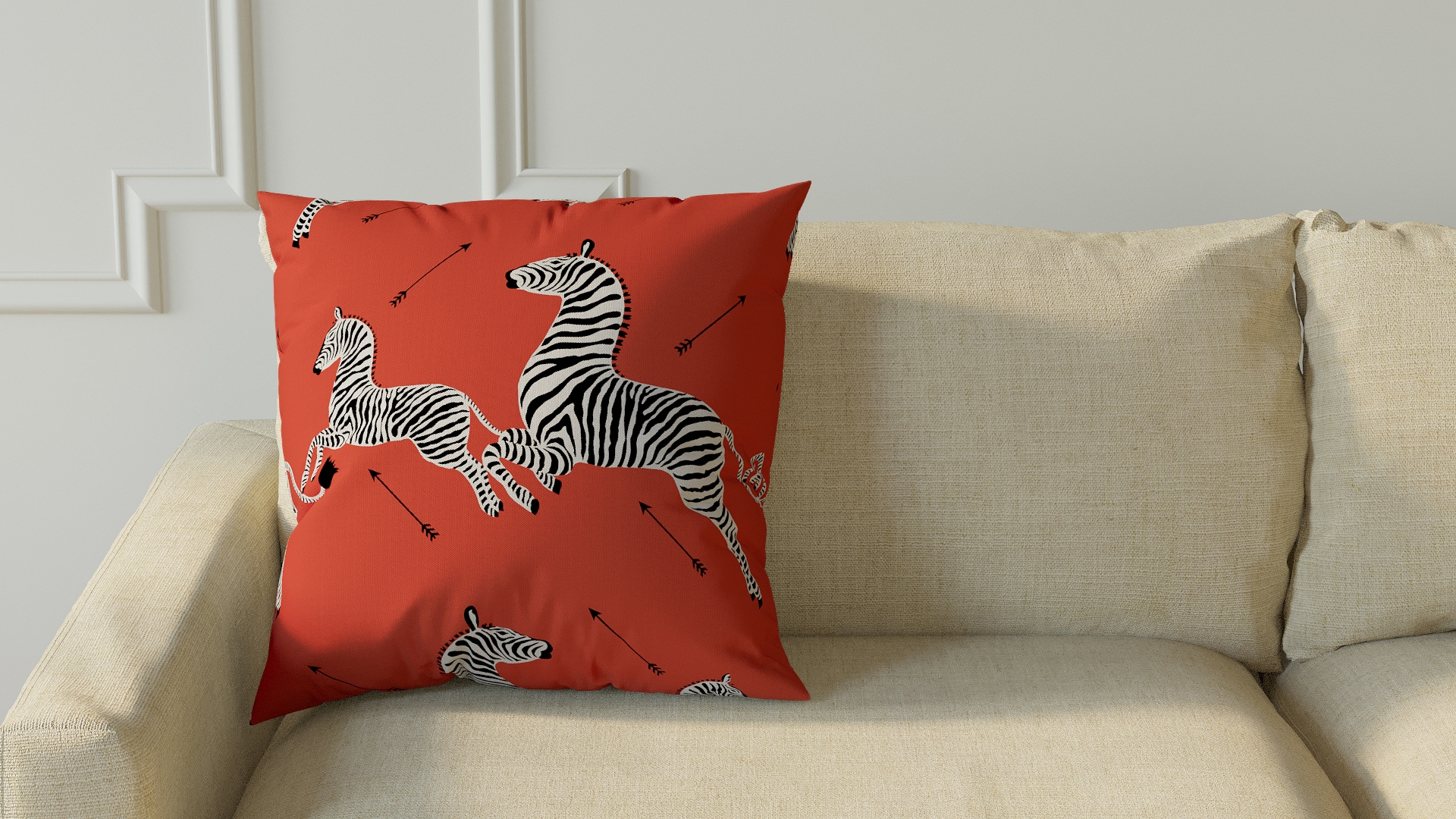 Throw Pillow 20", Coral Zebra, 20" x 20" - Image 2