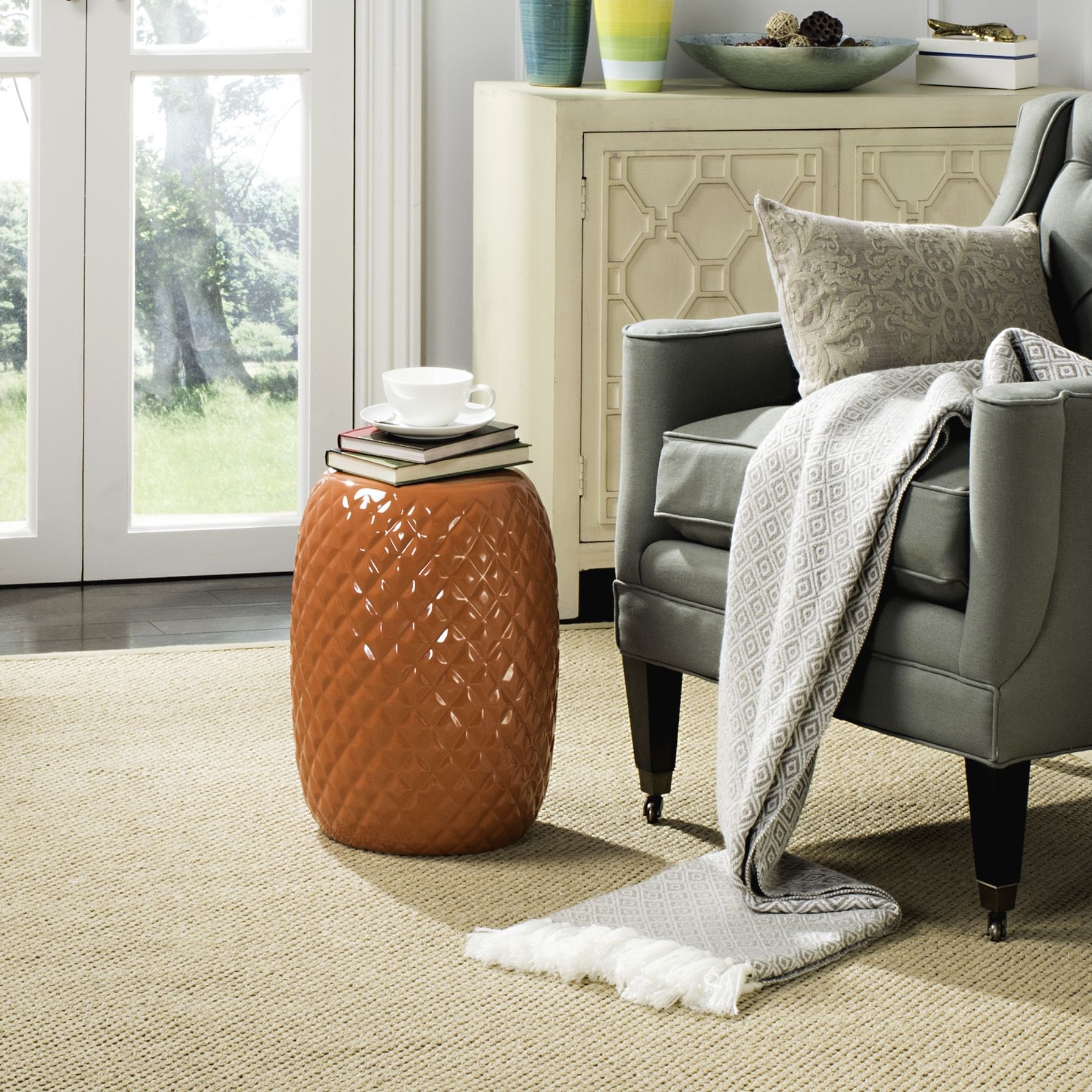 Calla Garden Stool - Orange - Safavieh - Image 2