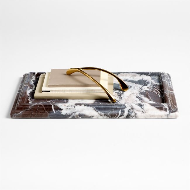 Rectangle Fluted Himalayan Gray Marble Decorative Tray by Jeremiah Brent - Image 0