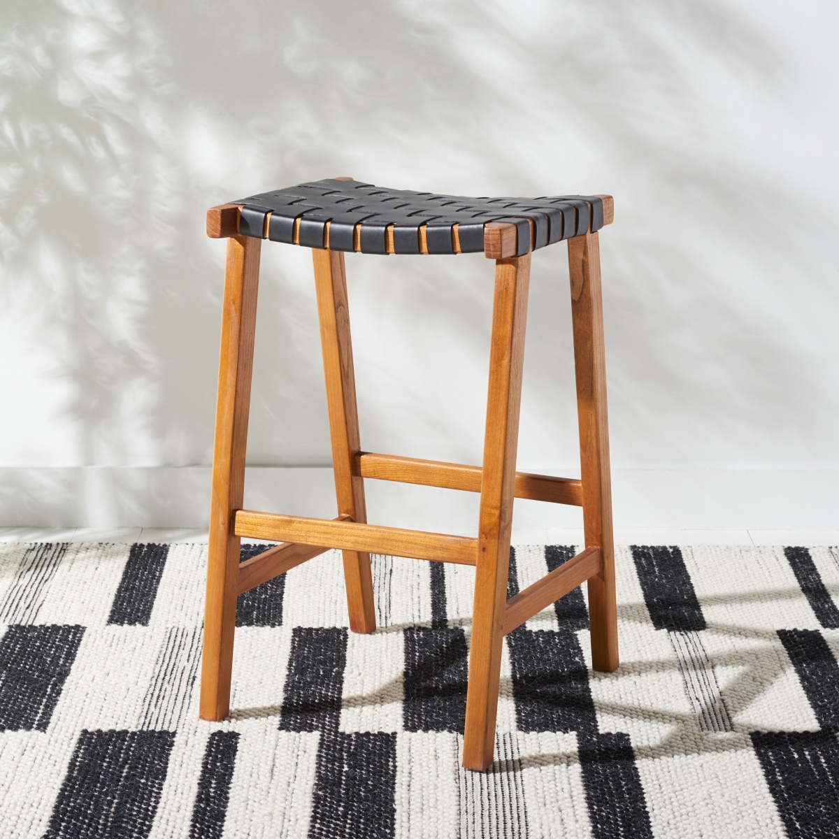 Abreu Rectangle Barstool - Black / Natural - Safavieh - Image 1