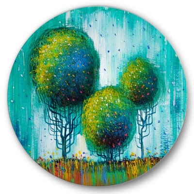 Colourful Trees Impressionist Landscape II - Modern Metal Circle Wall Art - Image 0