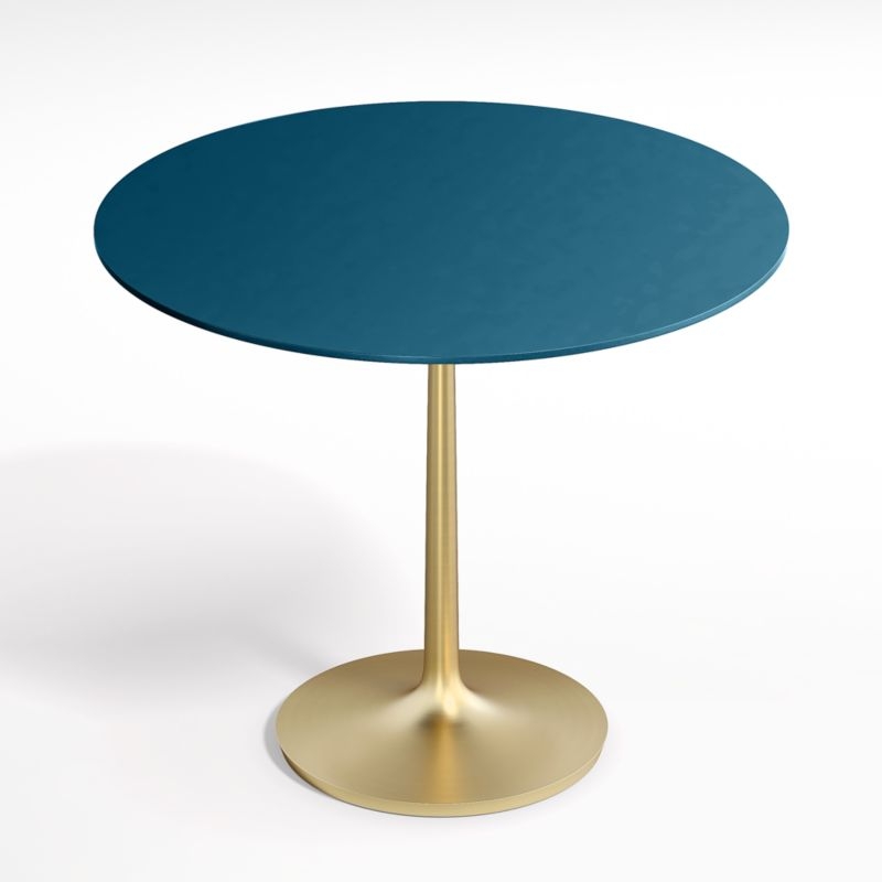 Nero 36" Blue Lacquer Dining Table with Brass Base - Image 1