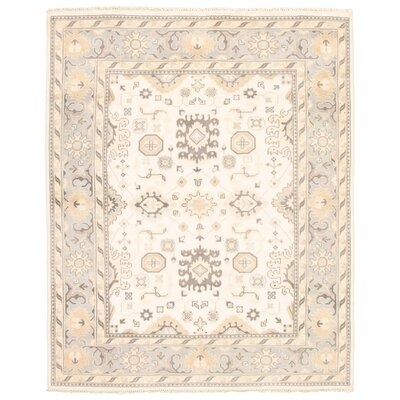 One-of-a-Kind Hand-Knotted New Age Ushak Ivory 7'11" x 9'11" Wool Area Rug - Image 0