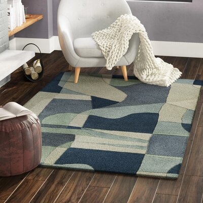 Gaye Geometric Handmade Tufted Wool Teal/Navy/Beige Area Rug - Image 0