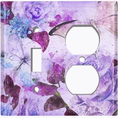 Metal Light Switch Plate Outlet Cover (Flower White Rose Teal - (L) Single Toggle / (R) Single Outlet) - Image 0