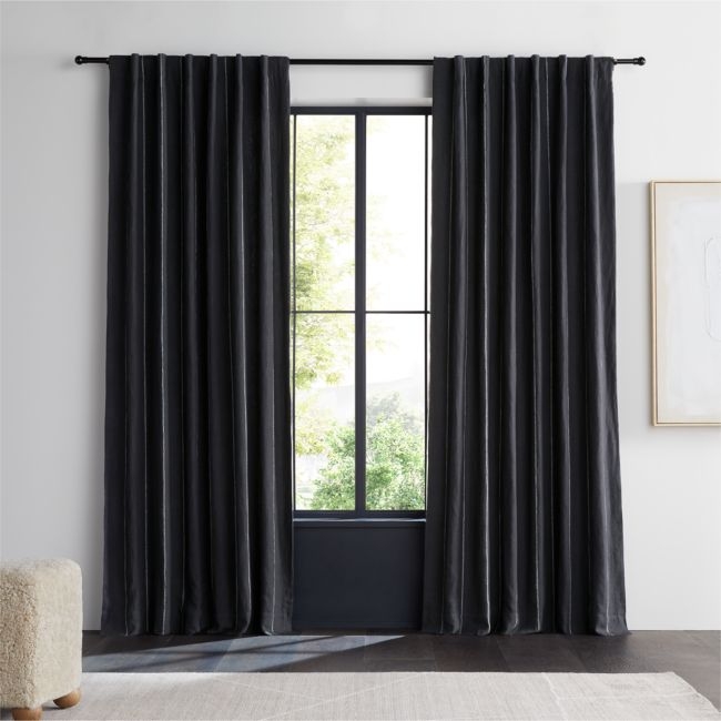 Storm Grey & Crisp White Linen Double Pinstripe Window Curtain Panel 52"x84" - Image 0