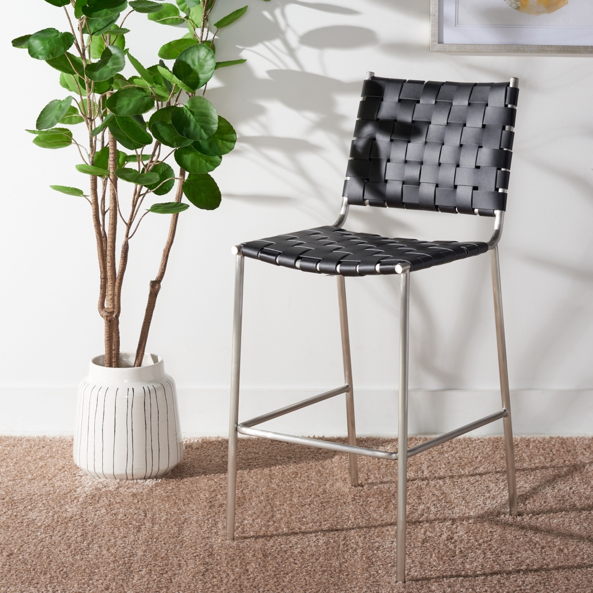 Bahari Woven Counter Stool - Black / Silver - Safavieh - Image 1