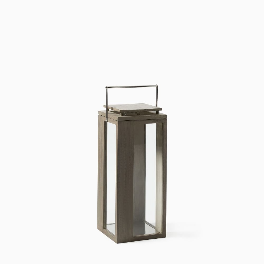 Portside Outdoor Wood Lantern, Weathered Gray, Large - Image 0