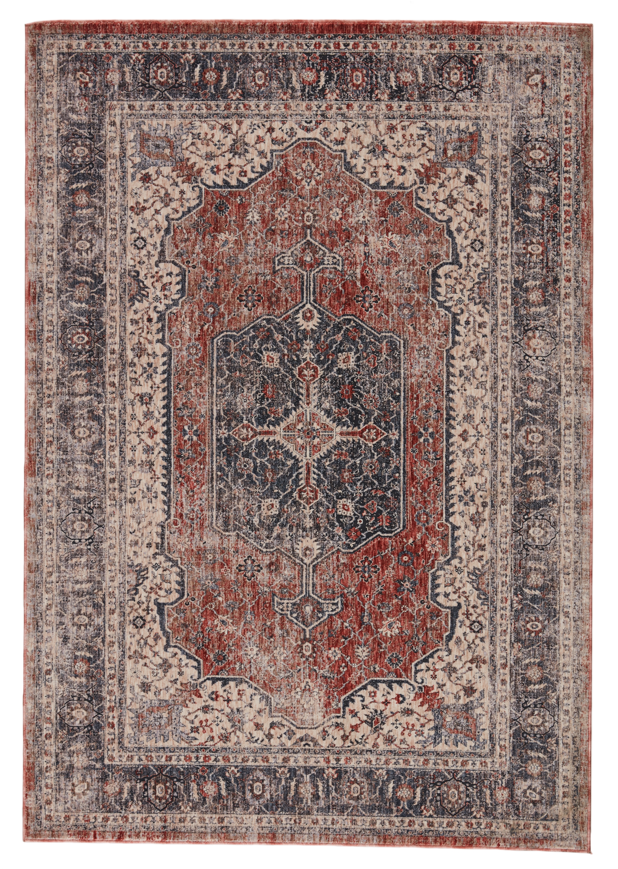 Vibe by Temple Medallion Gray/ Red Area Rug (5'3"X7'6") - Image 0