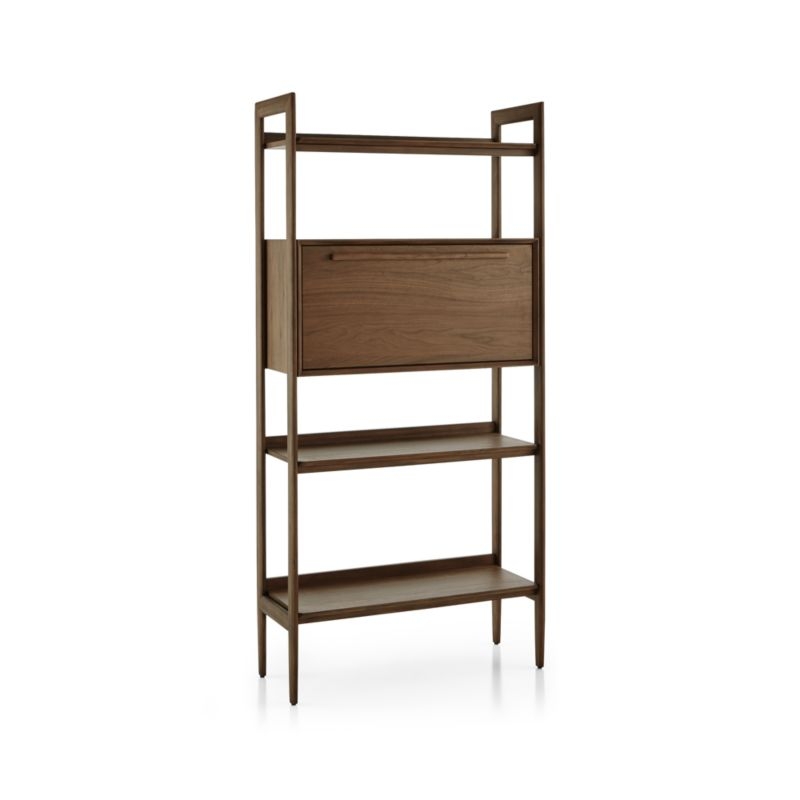 Tate Walnut Bookcase Bar Cabinet - Image 7