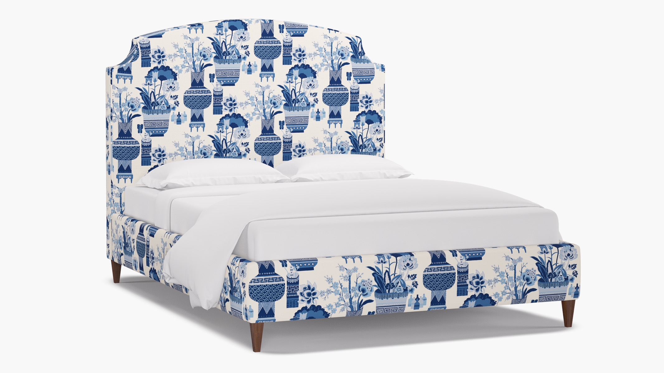 Cove Bed, Delft Kan-Shie, Walnut Square Tapered Leg, Queen - Image 1