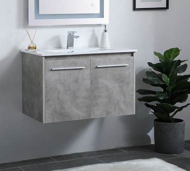 Luc Single Sink Floating Vanity Cabinet, 2 Door, Concrete Gray, 24" - Image 4