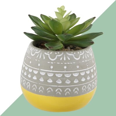 2" Artificial Tone Floral Pattern Desktop Succulent Plant in Pot - Image 0